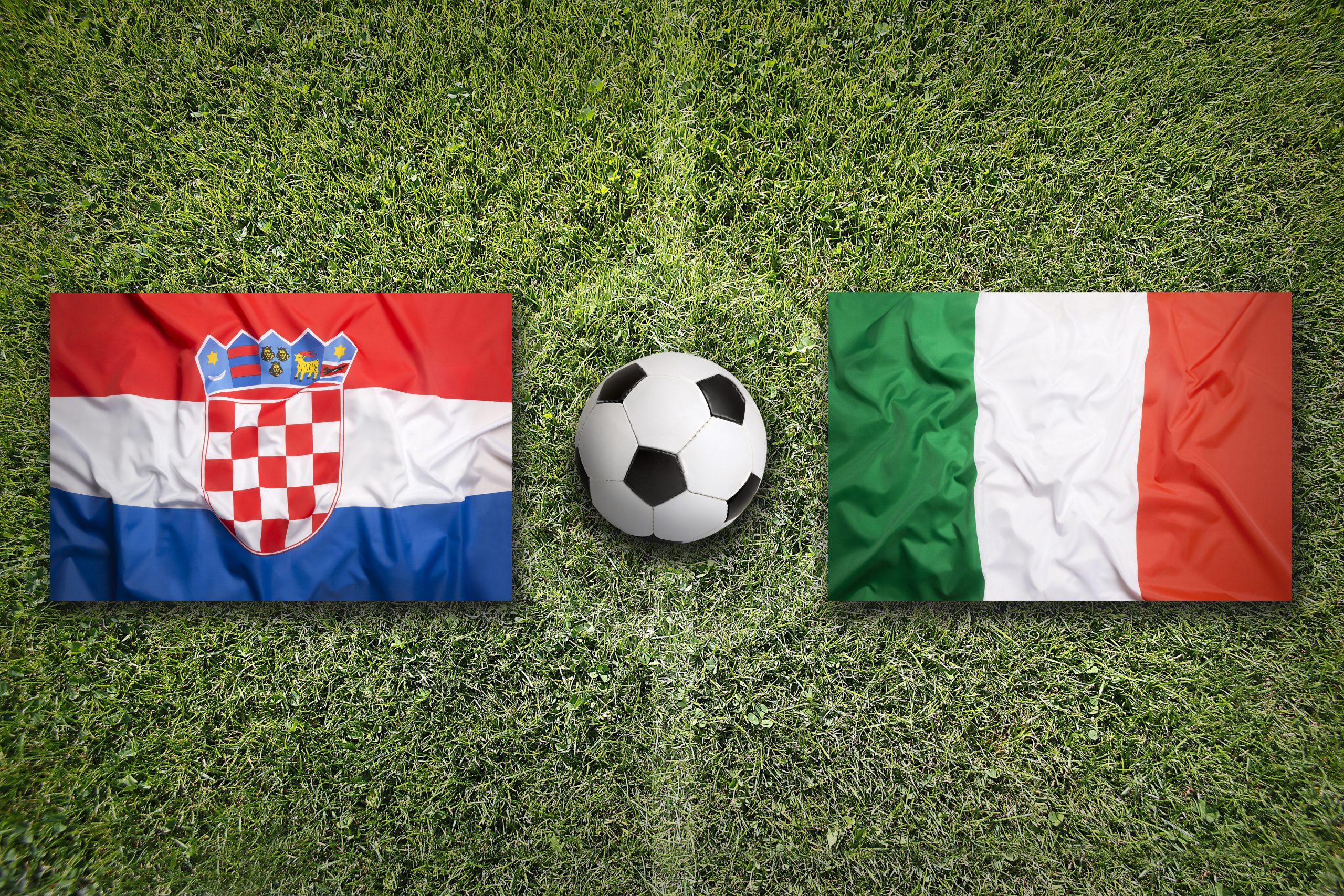 Croatia,Vs.,Italy,Flags,On,Green,Soccer,Field